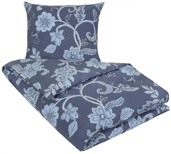Billede af Blomstret sengetøj - 140x220 cm - Diana blåt sengesæt - Nordstrand Home - Sengebetræk i 100% bomuld
